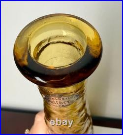 VTG Empoli Guilder Italy Amber Textured Art Glass Genie Bottle Decanter 22 Labe