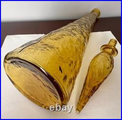 VTG Empoli Guilder Italy Amber Textured Art Glass Genie Bottle Decanter 22 Labe