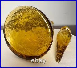 VTG Empoli Guilder Italy Amber Textured Art Glass Genie Bottle Decanter 22 Labe