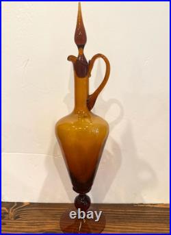 VTG Empoli Italian MCM Amber Genie Bottle Decanter SET with 4 Glasses