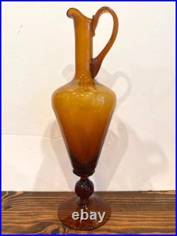 VTG Empoli Italian MCM Amber Genie Bottle Decanter SET with 4 Glasses