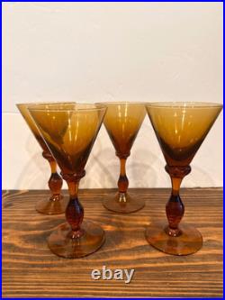 VTG Empoli Italian MCM Amber Genie Bottle Decanter SET with 4 Glasses