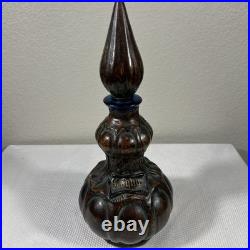 VTG Empoli Italy Brown Glass Leather COGNAC Decanter Bottle 14.5 Intact Stopper