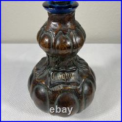 VTG Empoli Italy Brown Glass Leather COGNAC Decanter Bottle 14.5 Intact Stopper