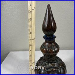 VTG Empoli Italy Brown Glass Leather COGNAC Decanter Bottle 14.5 Intact Stopper