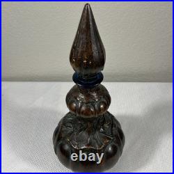 VTG Empoli Italy Brown Glass Leather COGNAC Decanter Bottle 14.5 Intact Stopper