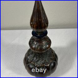 VTG Empoli Italy Brown Glass Leather COGNAC Decanter Bottle 14.5 Intact Stopper