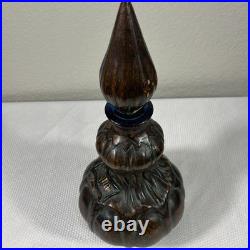 VTG Empoli Italy Brown Glass Leather COGNAC Decanter Bottle 14.5 Intact Stopper