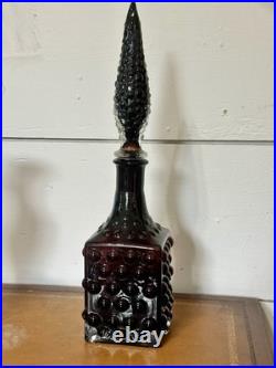 VTG Empoli Purple Amethyst Hobnail Decanter Genie Bottle Hand Blown 15 In MCM