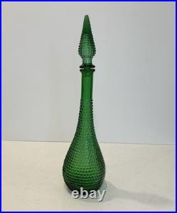 VTG Empoli Verde Genie Bottle Diamond Hobnail MCM Italian Glass Decanter