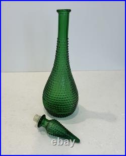 VTG Empoli Verde Genie Bottle Diamond Hobnail MCM Italian Glass Decanter