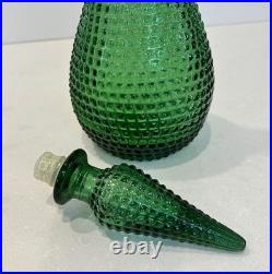 VTG Empoli Verde Genie Bottle Diamond Hobnail MCM Italian Glass Decanter