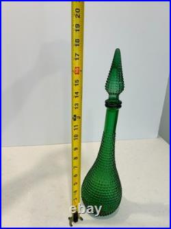 VTG Empoli Verde Genie Bottle Diamond Hobnail MCM Italian Glass Decanter
