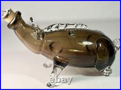 VTG Glass Pig Bottle Decanter Handmade Kumela Rihimaki made in Finland Art Glass