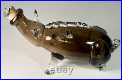 VTG Glass Pig Bottle Decanter Handmade Kumela Rihimaki made in Finland Art Glass