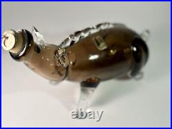 VTG Glass Pig Bottle Decanter Handmade Kumela Rihimaki made in Finland Art Glass