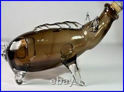 VTG Glass Pig Bottle Decanter Handmade Kumela Rihimaki made in Finland Art Glass