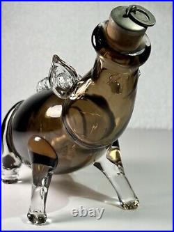 VTG Glass Pig Bottle Decanter Handmade Kumela Rihimaki made in Finland Art Glass