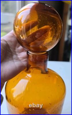 VTG Handsome Amber Glass Genie Bottle Round Stopper Decanter MCM Mid Century