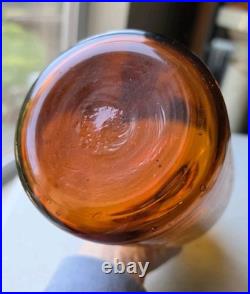 VTG Handsome Amber Glass Genie Bottle Round Stopper Decanter MCM Mid Century