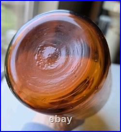 VTG Handsome Amber Glass Genie Bottle Round Stopper Decanter MCM Mid Century