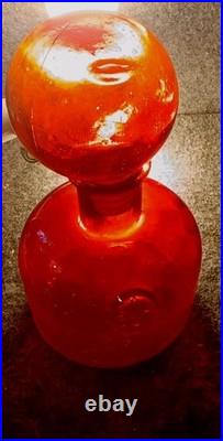 VTG ITALIAN Red MOLD Blown Art Glass Decanter withStopper Decorative Heavyweight