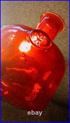 VTG ITALIAN Red MOLD Blown Art Glass Decanter withStopper Decorative Heavyweight