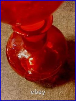 VTG ITALIAN Red MOLD Blown Art Glass Decanter withStopper Decorative Heavyweight