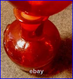 VTG ITALIAN Red MOLD Blown Art Glass Decanter withStopper Decorative Heavyweight