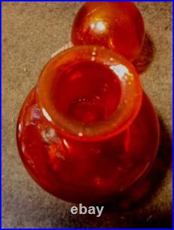 VTG ITALIAN Red MOLD Blown Art Glass Decanter withStopper Decorative Heavyweight