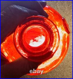 VTG ITALIAN Red MOLD Blown Art Glass Decanter withStopper Decorative Heavyweight