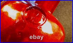 VTG ITALIAN Red MOLD Blown Art Glass Decanter withStopper Decorative Heavyweight