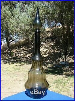 VTG LARGE Empoli Italian SMOKE Glass Swirl GENIE Bottle DECANTER Mid Century 26