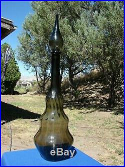 VTG LARGE Empoli Italian SMOKE Glass Swirl GENIE Bottle DECANTER Mid Century 26