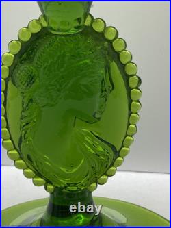 VTG Lavorazione Empoli Striped Green & White Genie Bottle Decanter Cameo