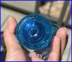 VTG MCM 1960's Italian Empoli Blue Glass Genie Decanter Bottle Diamond Pattern