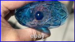 VTG MCM 1960's Italian Empoli Blue Glass Genie Decanter Bottle Diamond Pattern