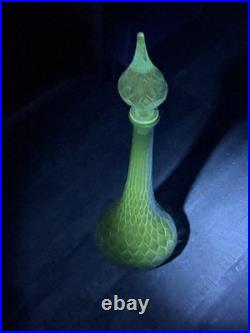 VTG MCM 1960's Italian Empoli Blue Glass Genie Decanter Bottle Diamond Pattern