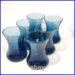 VTG MCM Empoli Style Blue Blown Glass Squat 7 Decanter Bottle Stopper 6 Glasses