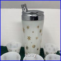 VTG MCM Frosted White Gold Snowflake Atomic Decanter And Shot Glass Set Of 7