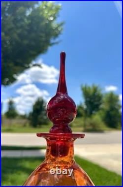 VTG-MCM Hand Blown by Rainbow-306-10.5 Amberina (Glows) Glass Flame Decanter