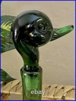 VTG MCM Italian Art Green Glass Empoli Verde 14 Tall Hand Blown Duck Decanter