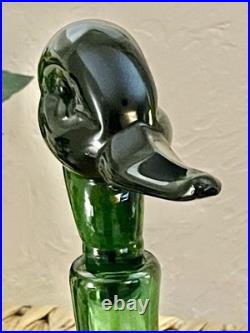 VTG MCM Italian Art Green Glass Empoli Verde 14 Tall Hand Blown Duck Decanter