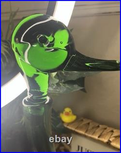 VTG MCM Italian Art Green Glass Empoli Verde 14 Tall Hand Blown Duck Decanter
