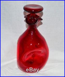 VTG Mid Century Bill Blenko Sr. Design #49 Art Glass Ruby Red Pinch Decanter
