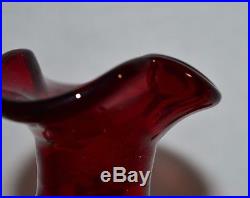 VTG Mid Century Bill Blenko Sr. Design #49 Art Glass Ruby Red Pinch Decanter