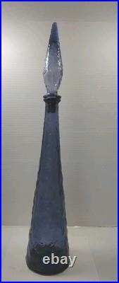 VTG Periwinkle Florentine Empoli Crinkle Glass Decanter Bottle 22 Italy