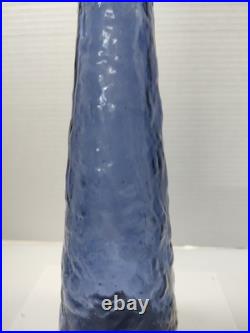 VTG Periwinkle Florentine Empoli Crinkle Glass Decanter Bottle 22 Italy