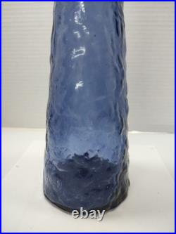 VTG Periwinkle Florentine Empoli Crinkle Glass Decanter Bottle 22 Italy