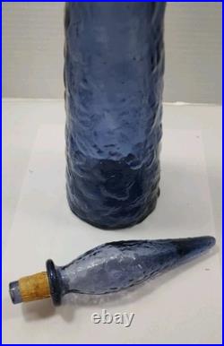 VTG Periwinkle Florentine Empoli Crinkle Glass Decanter Bottle 22 Italy VTG Periwinkle Florentine Empoli Crinkle Glass Decanter Bottle 22 Italy